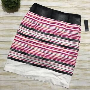 Worthington NWTPink Orange Coral Stripe Long Modest Classic Pencil Skirt Size 14